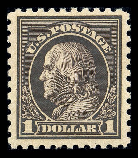 Value of US Stamp Scott Catalog #460 - 1916 US$1.00 Franklin Perf 10. Matthew Bennett International, Sep 2010, Sale 331, Lot 736