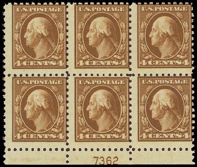 US Stamp Values Scott Cat. # 465: 4c 1916 Washington Perf 10. Daniel Kelleher Auctions, Aug 2012, Sale 631, Lot 1227