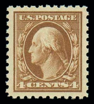 Value of US Stamps Scott Catalog #465: 1916 4c Washington Perf 10. Matthew Bennett International, Dec 2007, Sale 325, Lot 2120