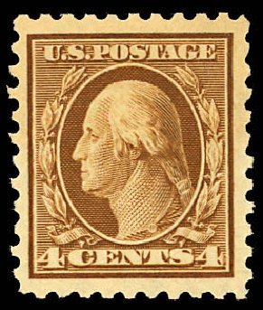 Cost of US Stamps Scott Catalogue #465: 4c 1916 Washington Perf 10. Daniel Kelleher Auctions, Dec 2012, Sale 633, Lot 826