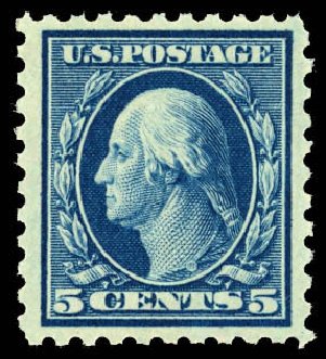 US Stamp Values Scott Catalog # 466: 5c 1916 Washington Perf 10. Daniel Kelleher Auctions, Dec 2012, Sale 633, Lot 830