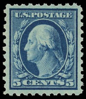 Prices of US Stamp Scott Catalogue 466: 1916 5c Washington Perf 10. Daniel Kelleher Auctions, Jan 2012, Sale 628, Lot 513