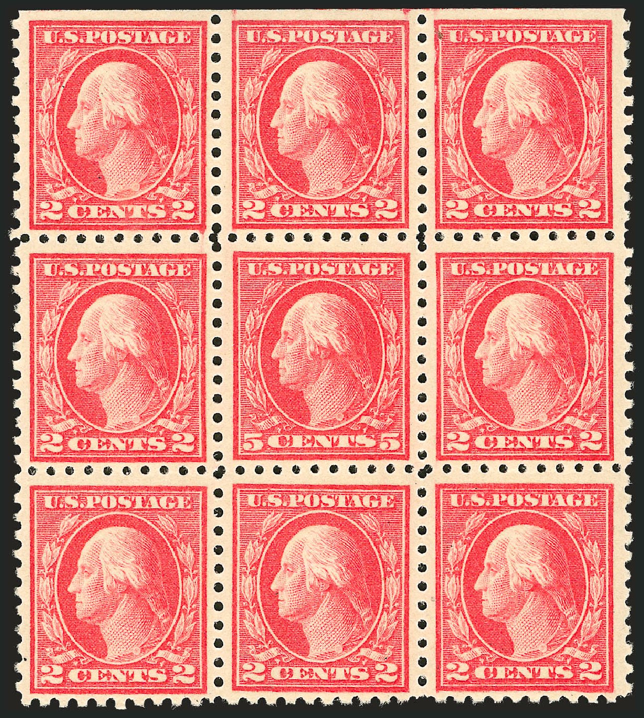 US Stamps Values Scott Catalogue 467 - 1917 5c Washington Perf 10 error. Robert Siegel Auction Galleries, Jun 2010, Sale 992, Lot 2488