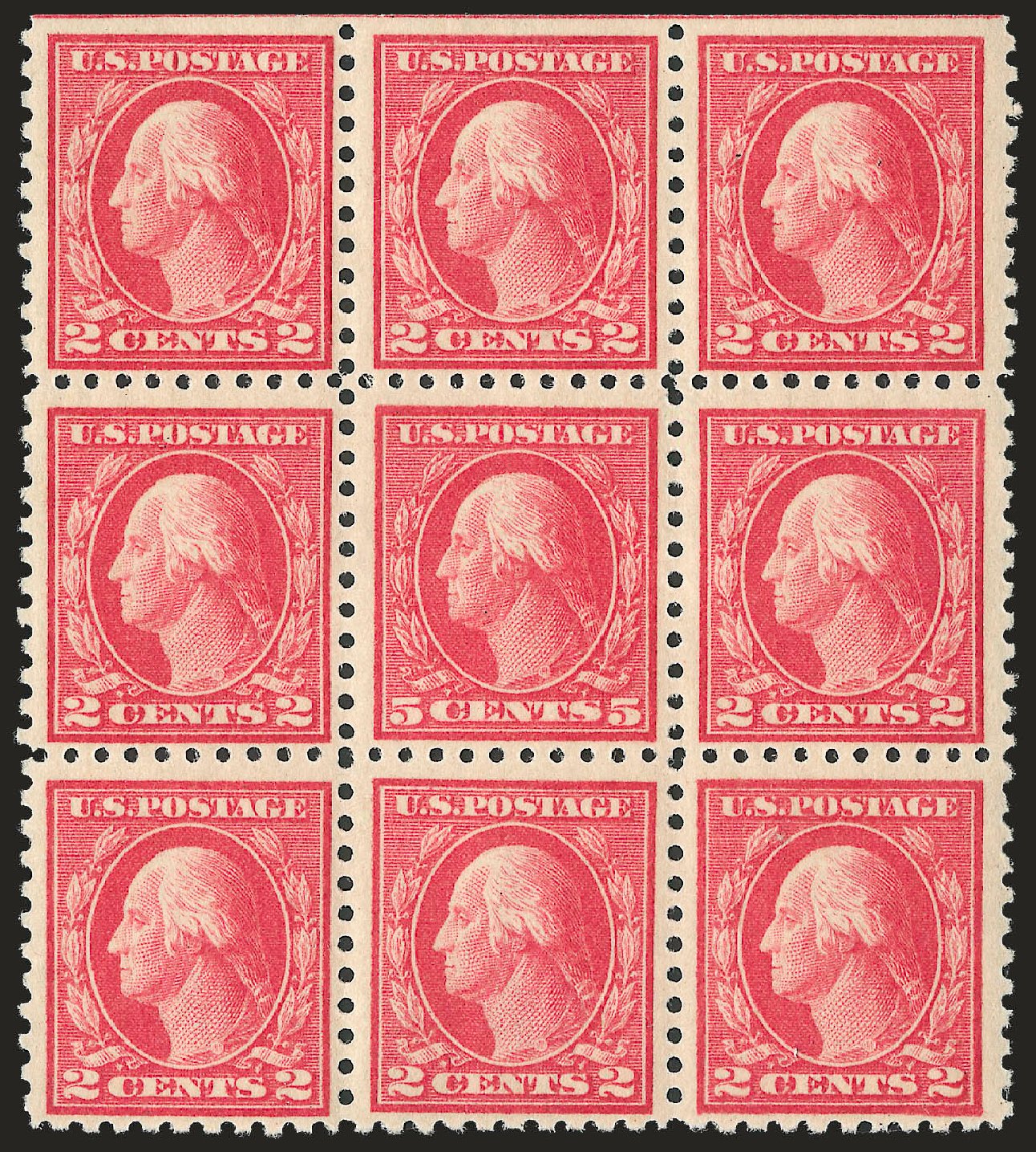 US Stamps Prices Scott Catalog 467: 5c 1917 Washington Perf 10 error. Robert Siegel Auction Galleries, Dec 2009, Sale 982, Lot 5864