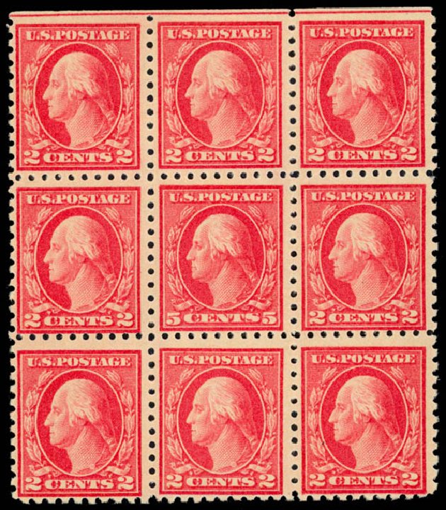 Values of US Stamps Scott 467 - 1917 5c Washington Perf 10 error. Daniel Kelleher Auctions, May 2014, Sale 652, Lot 682