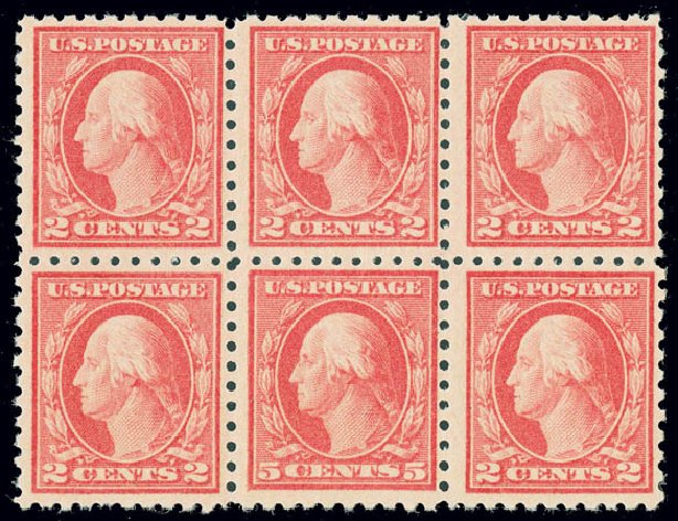 US Stamps Values Scott Cat. 467 - 1917 5c Washington Perf 10 error. Matthew Bennett International, Jun 2008, Sale 328, Lot 983