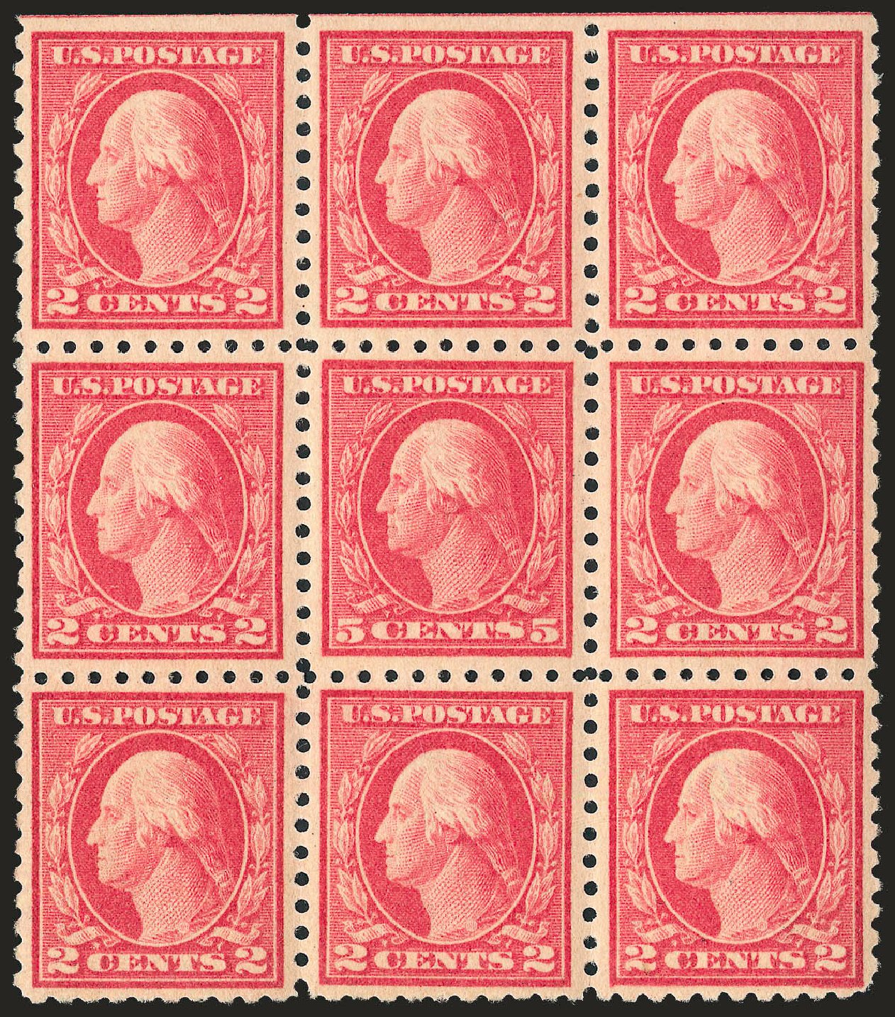 US Stamp Prices Scott Catalogue #467 - 5c 1917 Washington Perf 10 error. Robert Siegel Auction Galleries, Sep 2009, Sale 968B, Lot 613