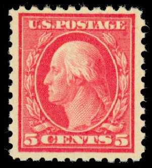 Values of US Stamps Scott Cat. 467: 1917 5c Washington Perf 10 error. Daniel Kelleher Auctions, Sep 2013, Sale 639, Lot 3586