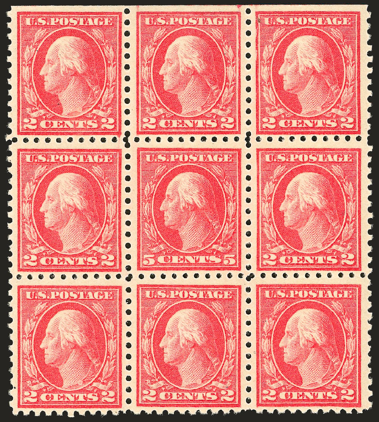 US Stamps Values Scott #467: 5c 1917 Washington Perf 10 error. Robert Siegel Auction Galleries, Apr 2009, Sale 972, Lot 3346