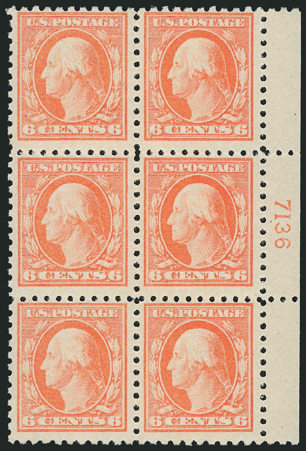 US Stamps Prices Scott Catalog # 468 - 6c 1916 Washington Perf 10. Robert Siegel Auction Galleries, Oct 2011, Sale 1014, Lot 1965