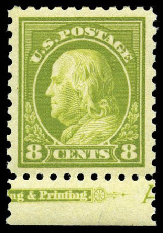 Value of US Stamp Scott Cat. #470 - 1916 8c Franklin Perf 10. Matthew Bennett International, Feb 2012, Sale 340, Lot 464