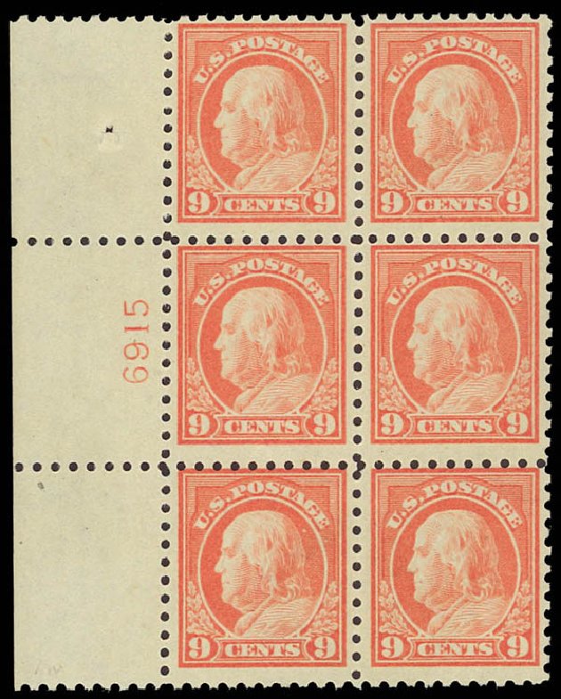 Values of US Stamp Scott Catalogue 471 - 9c 1916 Franklin Perf 10. Daniel Kelleher Auctions, Aug 2012, Sale 631, Lot 1230