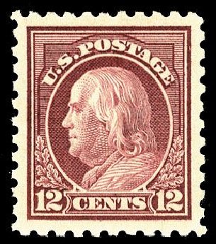 Value of US Stamps Scott Catalogue #474 - 12c 1916 Franklin Perf 10. Cherrystone Auctions, Mar 2008, Sale 200803, Lot 285