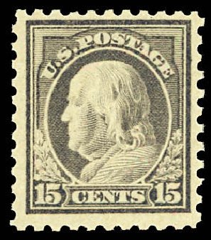 US Stamp Prices Scott # 475: 15c 1916 Franklin Perf 10. Daniel Kelleher Auctions, Dec 2012, Sale 633, Lot 848