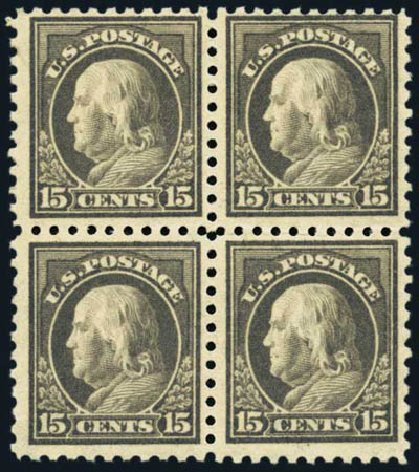 US Stamp Prices Scott Cat. #475 - 1916 15c Franklin Perf 10. Harmer-Schau Auction Galleries, Aug 2012, Sale 94, Lot 1571