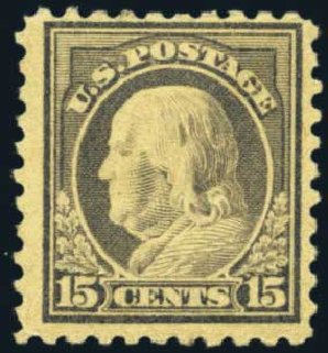 US Stamp Values Scott Catalogue #475: 1916 15c Franklin Perf 10. Harmer-Schau Auction Galleries, May 2012, Sale 93, Lot 364