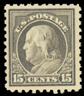 US Stamp Values Scott Catalogue #475: 15c 1916 Franklin Perf 10. Daniel Kelleher Auctions, Sep 2013, Sale 639, Lot 1184