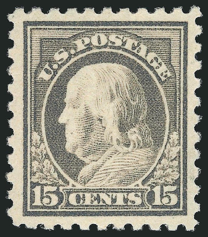 US Stamp Values Scott Catalog 475: 15c 1916 Franklin Perf 10. Robert Siegel Auction Galleries, Apr 2014, Sale 1068, Lot 283