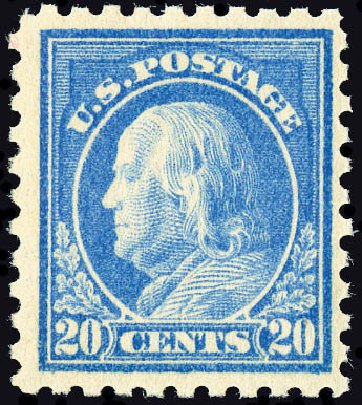 Value of US Stamp Scott Catalog # 476 - 1916 20c Franklin Perf 10. Matthew Bennett International, Dec 2008, Sale 330, Lot 1799