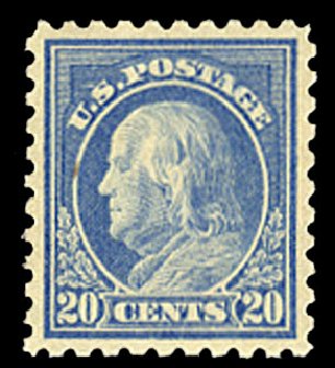 Values of US Stamp Scott Cat. #476: 1916 20c Franklin Perf 10. Cherrystone Auctions, Mar 2010, Sale 201003, Lot 181
