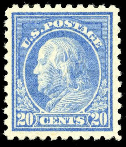 Value of US Stamp Scott Catalog #476: 20c 1916 Franklin Perf 10. Matthew Bennett International, Apr 2008, Sale 326, Lot 436