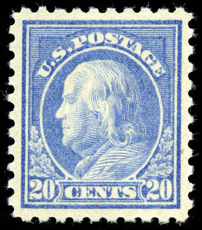 Cost of US Stamp Scott Cat. # 476 - 1916 20c Franklin Perf 10. Matthew Bennett International, Jun 2008, Sale 328, Lot 986