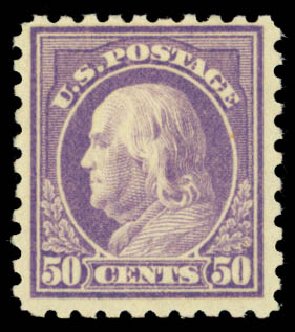 Value of US Stamp Scott Cat. # 477 - 1917 50c Franklin Perf 10. Daniel Kelleher Auctions, Oct 2014, Sale 660, Lot 2387