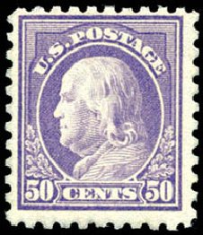 US Stamps Values Scott # 477: 50c 1917 Franklin Perf 10. Schuyler J. Rumsey Philatelic Auctions, Apr 2015, Sale 60, Lot 2407