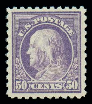 US Stamp Value Scott Cat. # 477: 1917 50c Franklin Perf 10. Matthew Bennett International, Oct 2007, Sale 322, Lot 2238