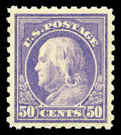 US Stamps Values Scott Catalogue # 477 - 50c 1917 Franklin Perf 10. Matthew Bennett International, Feb 2012, Sale 340, Lot 468