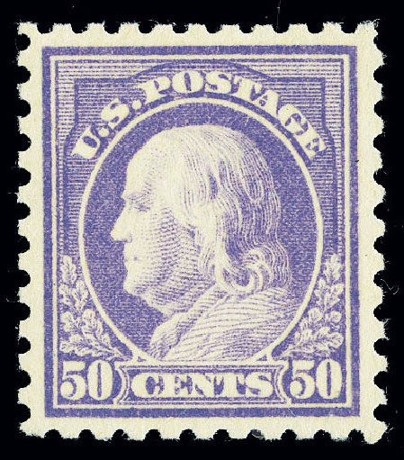Value of US Stamps Scott Catalog 477 - 50c 1917 Franklin Perf 10. Matthew Bennett International, Sep 2012, Sale 346, Lot 848