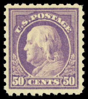 US Stamp Prices Scott Catalogue #477: 50c 1917 Franklin Perf 10. Daniel Kelleher Auctions, Dec 2014, Sale 661, Lot 389