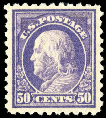 Price of US Stamp Scott Cat. #477: 50c 1917 Franklin Perf 10. Matthew Bennett International, Dec 2008, Sale 330, Lot 1800