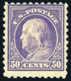 Values of US Stamp Scott Catalogue # 477: 50c 1917 Franklin Perf 10. Harmer-Schau Auction Galleries, Jul 2010, Sale 86, Lot 540