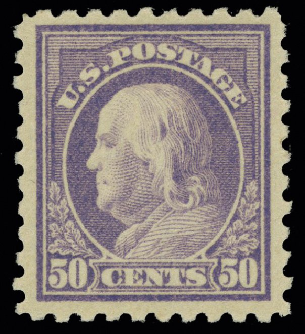 US Stamp Values Scott Catalogue 477: 50c 1917 Franklin Perf 10. H.R. Harmer, May 2014, Sale 3005, Lot 1290
