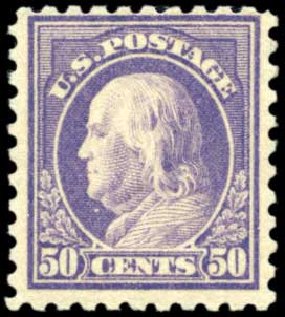 US Stamp Values Scott Cat. #477: 1917 50c Franklin Perf 10. Harmer-Schau Auction Galleries, Oct 2010, Sale 87, Lot 311