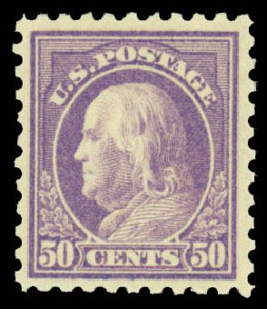 US Stamp Values Scott Cat. 477: 1917 50c Franklin Perf 10. Daniel Kelleher Auctions, Mar 2014, Sale 650, Lot 2641