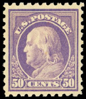 US Stamps Values Scott Catalogue # 477: 1917 50c Franklin Perf 10. Daniel Kelleher Auctions, Sep 2014, Sale 655, Lot 521