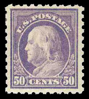 Values of US Stamps Scott Cat. 477 - 1917 50c Franklin Perf 10. Cherrystone Auctions, Jun 2009, Sale 200906, Lot 194