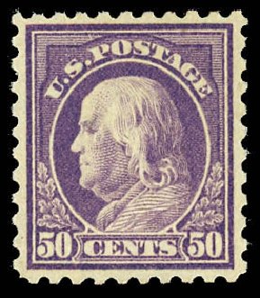 US Stamps Value Scott Catalog #477: 1917 50c Franklin Perf 10. Daniel Kelleher Auctions, Dec 2012, Sale 633, Lot 854