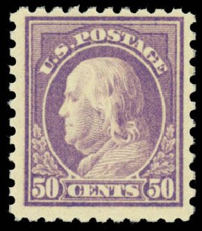 US Stamp Values Scott Cat. # 477 - 50c 1917 Franklin Perf 10. Daniel Kelleher Auctions, Mar 2014, Sale 648, Lot 2184