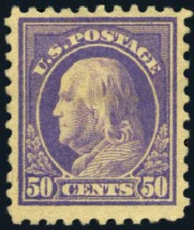 Values of US Stamps Scott Cat. #477 - 1917 50c Franklin Perf 10. Harmer-Schau Auction Galleries, Aug 2012, Sale 94, Lot 1575