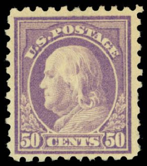 Costs of US Stamps Scott 477: 50c 1917 Franklin Perf 10. Daniel Kelleher Auctions, Jan 2015, Sale 663, Lot 1825