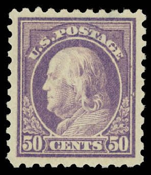 US Stamp Values Scott Catalogue #477: 50c 1917 Franklin Perf 10. Daniel Kelleher Auctions, Aug 2012, Sale 631, Lot 1232