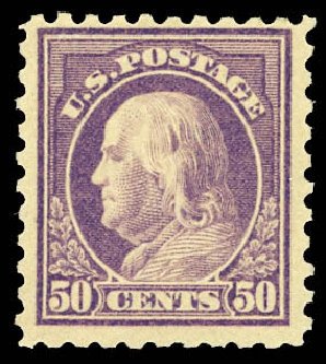 Price of US Stamps Scott #477 - 50c 1917 Franklin Perf 10. Daniel Kelleher Auctions, Dec 2012, Sale 633, Lot 852