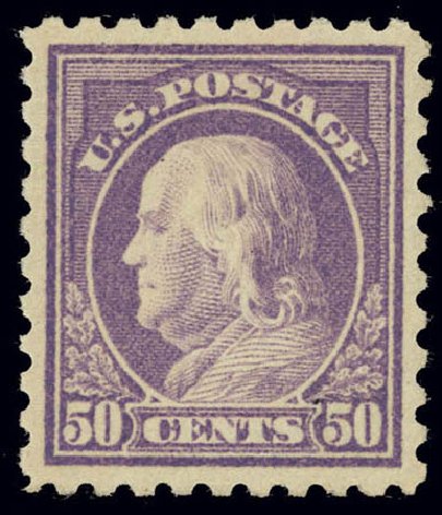 Values of US Stamp Scott Cat. 477 - 1917 50c Franklin Perf 10. Daniel Kelleher Auctions, Feb 2013, Sale 634, Lot 302