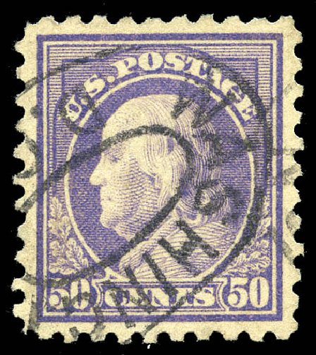 Values of US Stamps Scott Catalogue # 477 - 1917 50c Franklin Perf 10. Matthew Bennett International, May 2014, Sale 350, Lot 623