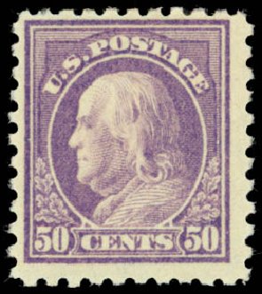 Costs of US Stamp Scott Catalogue 477 - 50c 1917 Franklin Perf 10. Daniel Kelleher Auctions, Jan 2015, Sale 663, Lot 1823