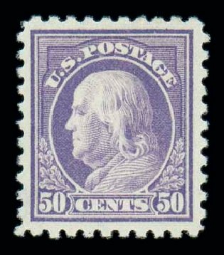 US Stamp Values Scott #477: 1917 50c Franklin Perf 10. Matthew Bennett International, Dec 2007, Sale 324, Lot 1216