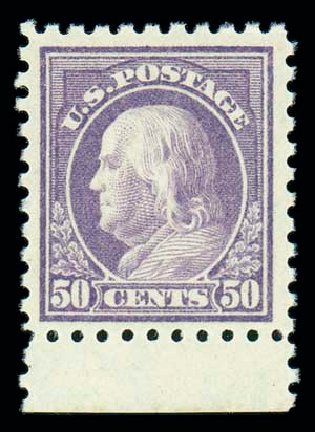 Values of US Stamps Scott 477: 1917 50c Franklin Perf 10. Matthew Bennett International, Dec 2007, Sale 325, Lot 2136